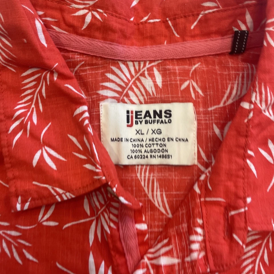 Camisa para hombre Buffalo David Bitton XL con botones naranja hawaiano estampado por todas partes Foto 2 de 4