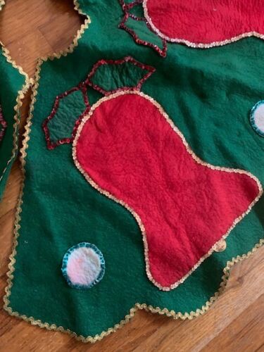 Gonna albero di Natale vintage anni 60 cucita a mano paillettes in feltro Ric-Rac - Foto 2 di 3