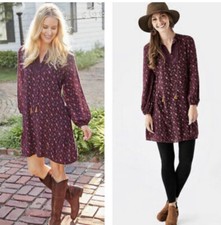 Matilda Jane Local Luxuries Dress Maroon Floral Print Boho Size XS 0 2 Shift