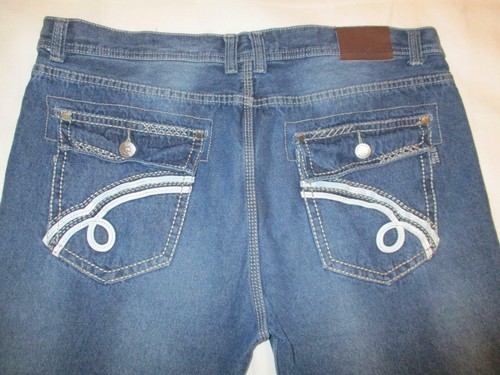 Pantalones de mezclilla para hombre Phat Farm pierna recta azul oscuro talla 40 x 34 bolsillos con solapa como nuevos - Imagen 6 de 6