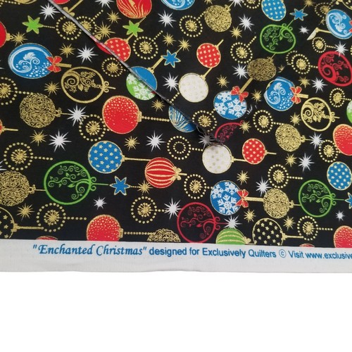 Enchanted Christmas Fabric 37" x 43" Black with Colorful Christmas Ornaments - Picture 3 of 8