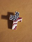 Pin) Pinback ~ Christian Patriotic Flag American Flag Cross Lapel Pin (Hat