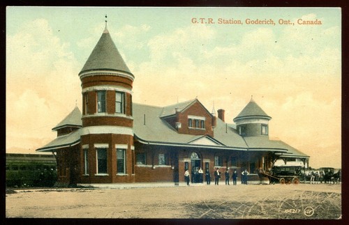 GODERICH Ontario Postcard 1910s GTR Train Station