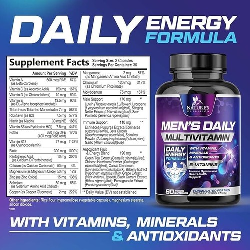 Multivitamin for Men, Mens Multivitamins for Daily Nutritional Support 60 capsul - Picture 7 of 24