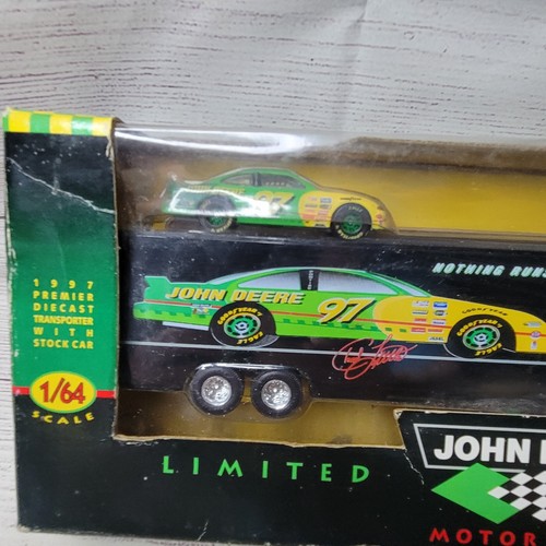 Vtg 1997 premiere 1/64 diecast John deere transporter semi w/stock car #97 Nasca - Picture 4 of 6