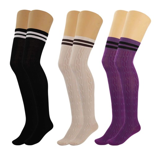 Women’s Colorful Thigh High Boot Socks 3 Pairs Over Knee Soft Warm Stretchy 5-10 - Picture 3 of 12