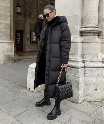 ZARA WOMEN NEW EXTRA-LONG PUFFER COAT BLACK 4391/700 ZARA WOMEN NEW EXTRA-LONG PUFFER COAT BLACK 4391/700