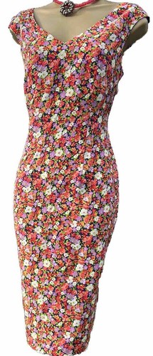 80s Vintage Laura Ashley Vibrant Floral 100% Silk Crepe Lined Shift Dress 10 - Picture 5 of 24
