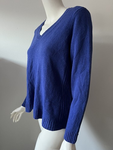 Eileen Fisher Blue Merino Wool Blend Knit Pullover V Neck Long Sleeve M - Picture 4 of 6