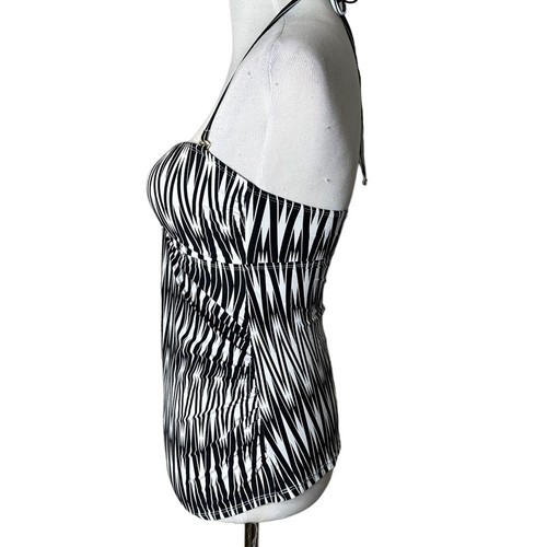 Top halter de natación SPANX para mujer talla 8 negro blanco espalda abierta playa vacaciones pin up - Imagen 9 de 16