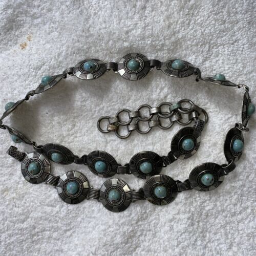 Vintage Western Concho Belt Faux Turquoise 30” Ladies Child’s Mixed Metal