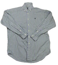 Vintage 90s Ralph Lauren Blake Cotton Button Down Purple Green Stripe Medium