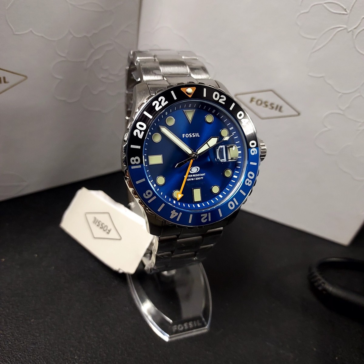 Fossil Blue GMT Silver Stainless Steel Watch FS5991 eBay