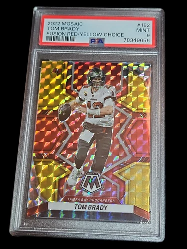 2022 Mosaic Tom Brady Red and Yellow Fusion 14/80 PSA 9