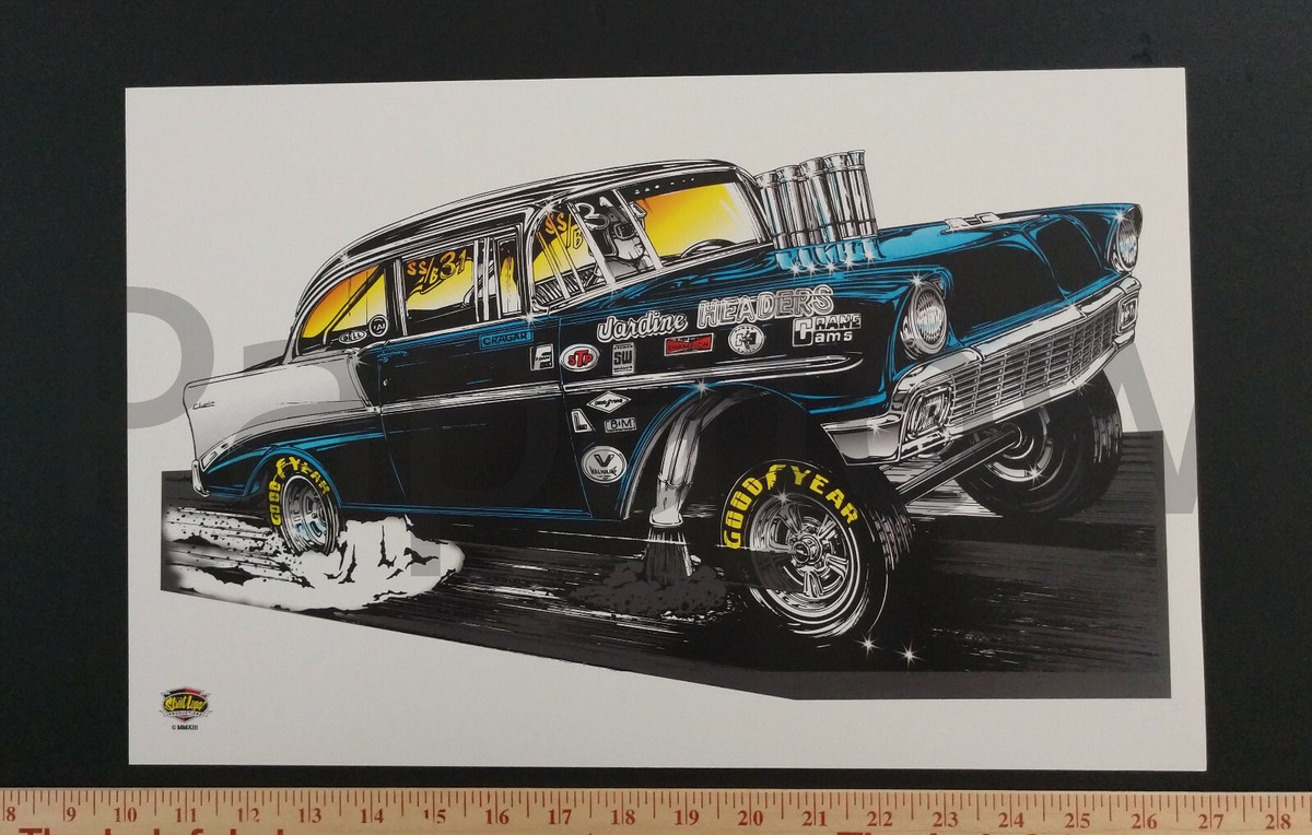 Hot Rod Drag Racing Wall Art Print Poster 1956 Chevrolet 56 Chevy