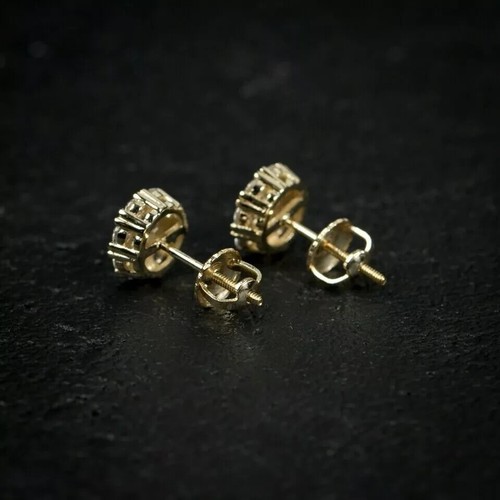 Men's Round 0.45TCW Natural Diamond Cluster Stud Earrings 14K Yellow Gold - Picture 5 of 13