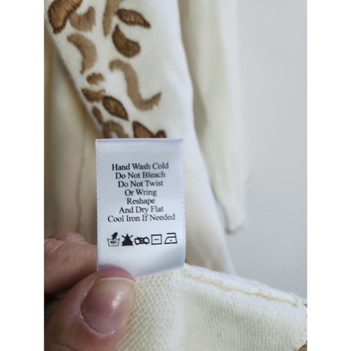 NWT Coldwater Creek White w/Brown Floral Knit Cotton/ Wool Cardigan size Large - Picture 11 of 11