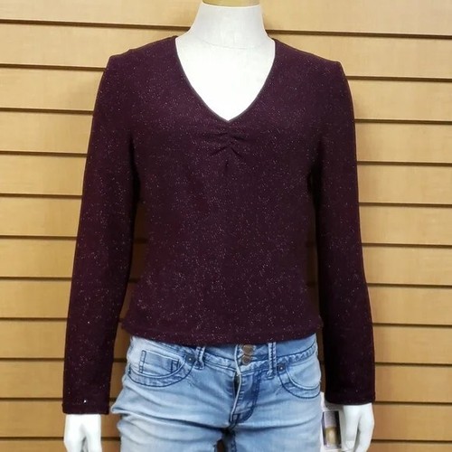 Jessica McClintock Long Sleeve Bridal Glittery Maroon Top Size 10 New With Tags - Picture 2 of 10