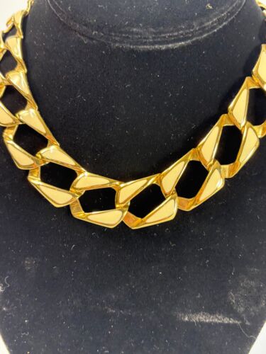 Vintage NAPIER Chunky Gold Tone and White Chain Choker Necklace 14" Signed - Picture 2 of 9