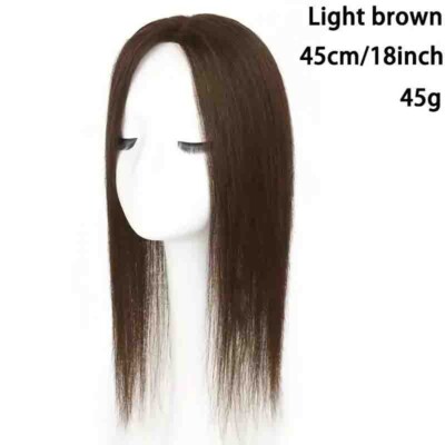 Women's Straight Real Human Hair Topper Seamless for Covering White Adding Hair