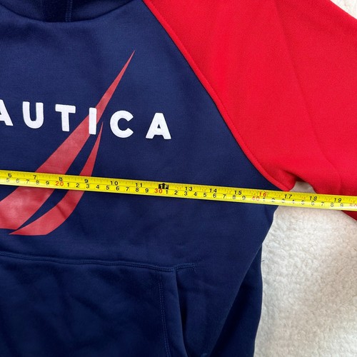 Nautica Boys Colorblock Logo Pullover Hoodie Kangaroo Pockets Ribbed Hem - Picture 9 of 12