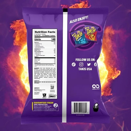 Takis Fuego 17 oz Fiesta Size Bag Hot Chili Pepper & Lime Rolled Tortilla Chips - Picture 2 of 4