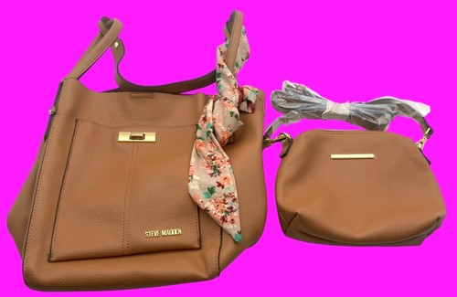 STEVE MADDEN Faux Leather Cognac Crossbody and Tote Lot of 2