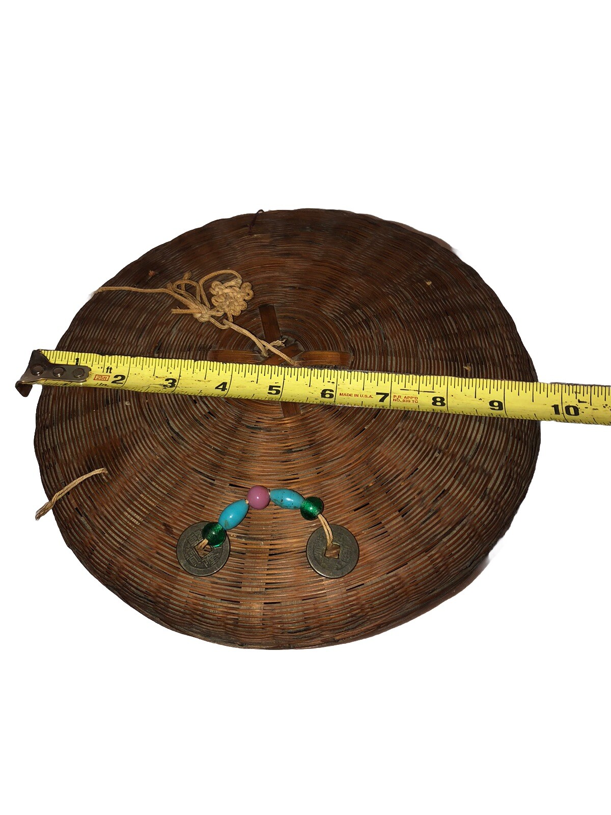 10” Round Native Antique Woven Pine Needles Chinese Sewing Basket Fun
