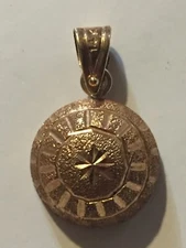 Domed 3D Pendant Charm Etched Star 3/4" Round Signed U.S.A.E