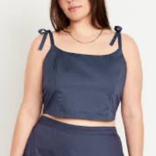 Old Navy Cami Crop Tank Top Cropped Tie Top Navy Blue Summer Festival Large - Picture 3 of 10