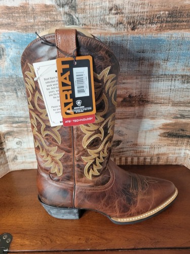 NWT Ariat Cowboy Western Brown Leather Boots 10010289 Size 11D Pull on NWOB - Picture 14 of 15