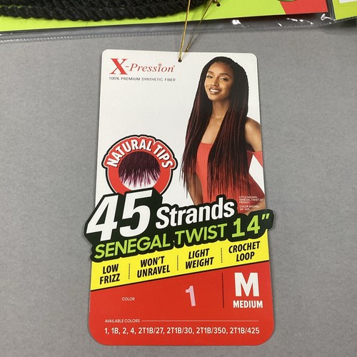 14" Medium #1 Jet Black Senegal Twist Pre-looped Crochet Hair 45 Strands` - Picture 4 of 6