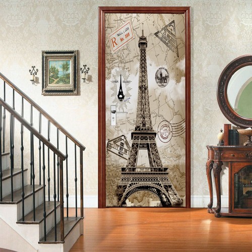 Arte de pared 3D paisaje Eiffel creativo puerta pegatina calcomanía autoadhesiva envoltura mural - Imagen 2 de 54