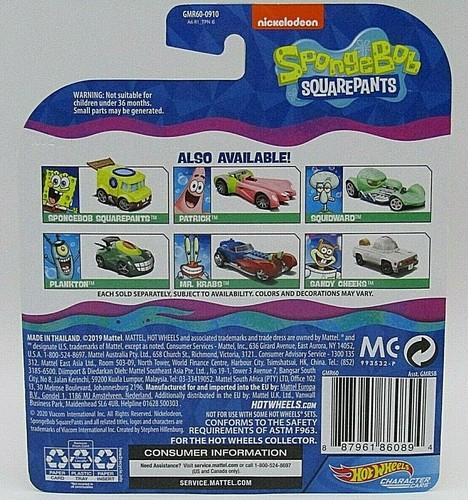 Hot Wheels 2020 Character Cars Bob Esponja Juego de 6, 1/64 Diecast - Imagen 11 de 11