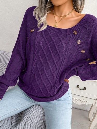 winter casual square neck button Fried Dough Twists knitting pullover sweater - Picture 27 of 58