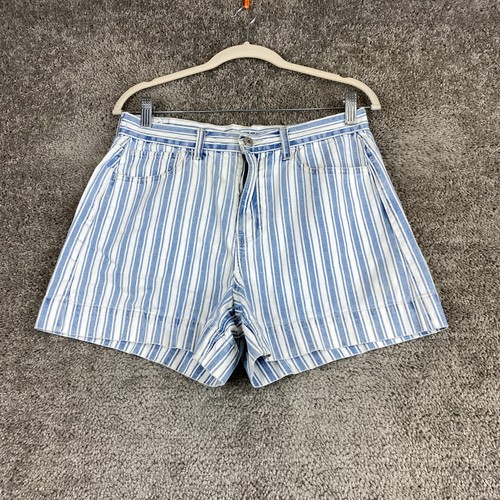American Eagle Jean Shorts Mens Size 8 White Blue Striped High Rise - Picture 1 of 12