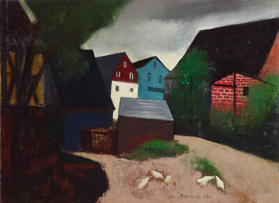 Josef Dobrowsky: Village Scene with Brick Wall Archival Quality Fine Art Print