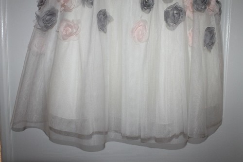 NANETTE LEPORE GIRLS FANCY PARTY DRESS w GRAY & PINK 3-D FLOWERS ROSES SZ 14 - Picture 5 of 7