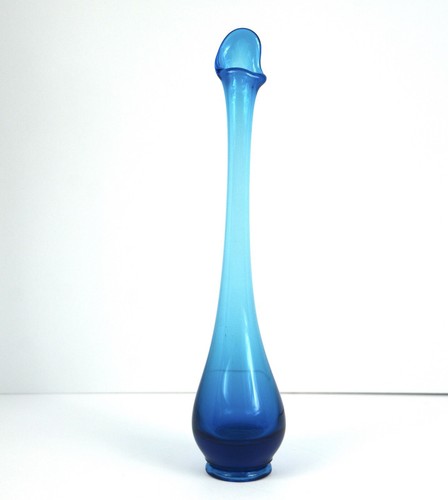 Viking Vintage Mid Century Blue Swung Bud Vase 11 1/8"