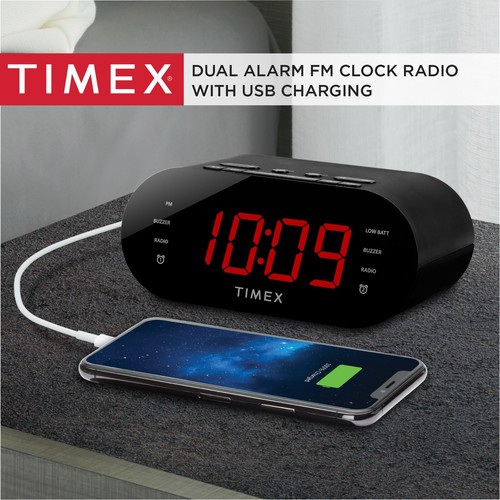 Timex Alarm Clock for Bedroom with FM Radio and USB Charger - Black - Picture 2 of 6