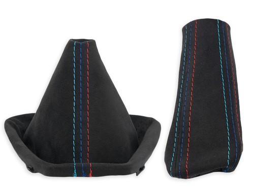 FOR BMW E90 E91 GEAR SHIFT + HANDBRAKE GAITER ALCANTARA STITCHING MPOWER + FRAME - Picture 2 of 5
