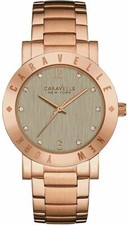 Ladies Caravelle New York Grey Dial Rose Gold Watch 44L203