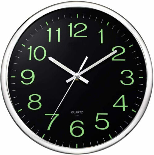 12'' Wall Clock Large Luminous Quartz Night Light Glow In The Dark Silent Home - Picture 2 of 9