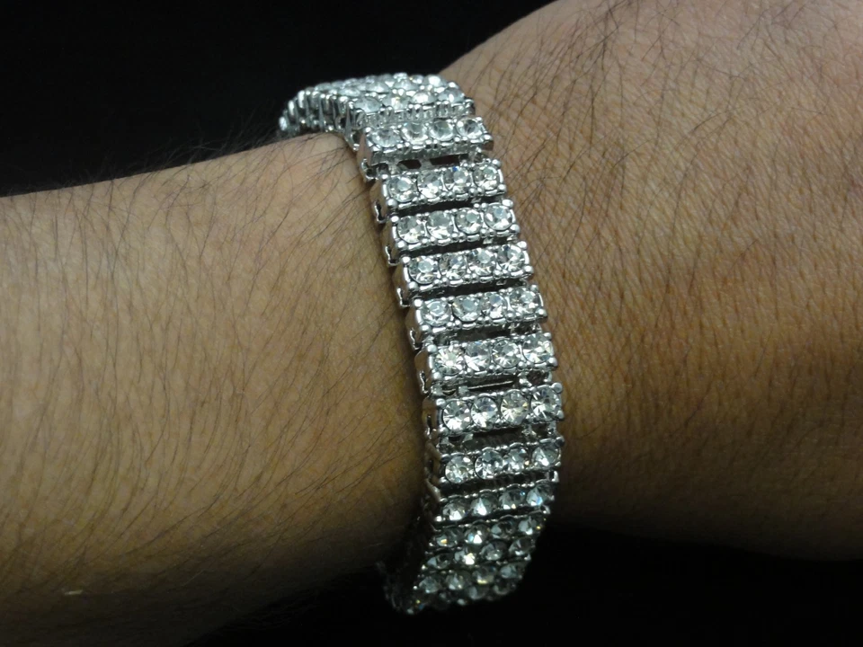 Men's New 4 Row Hip Hop Fully icy White On White/Yellow On Yellow Bling Bracelet - Image 4 of 4