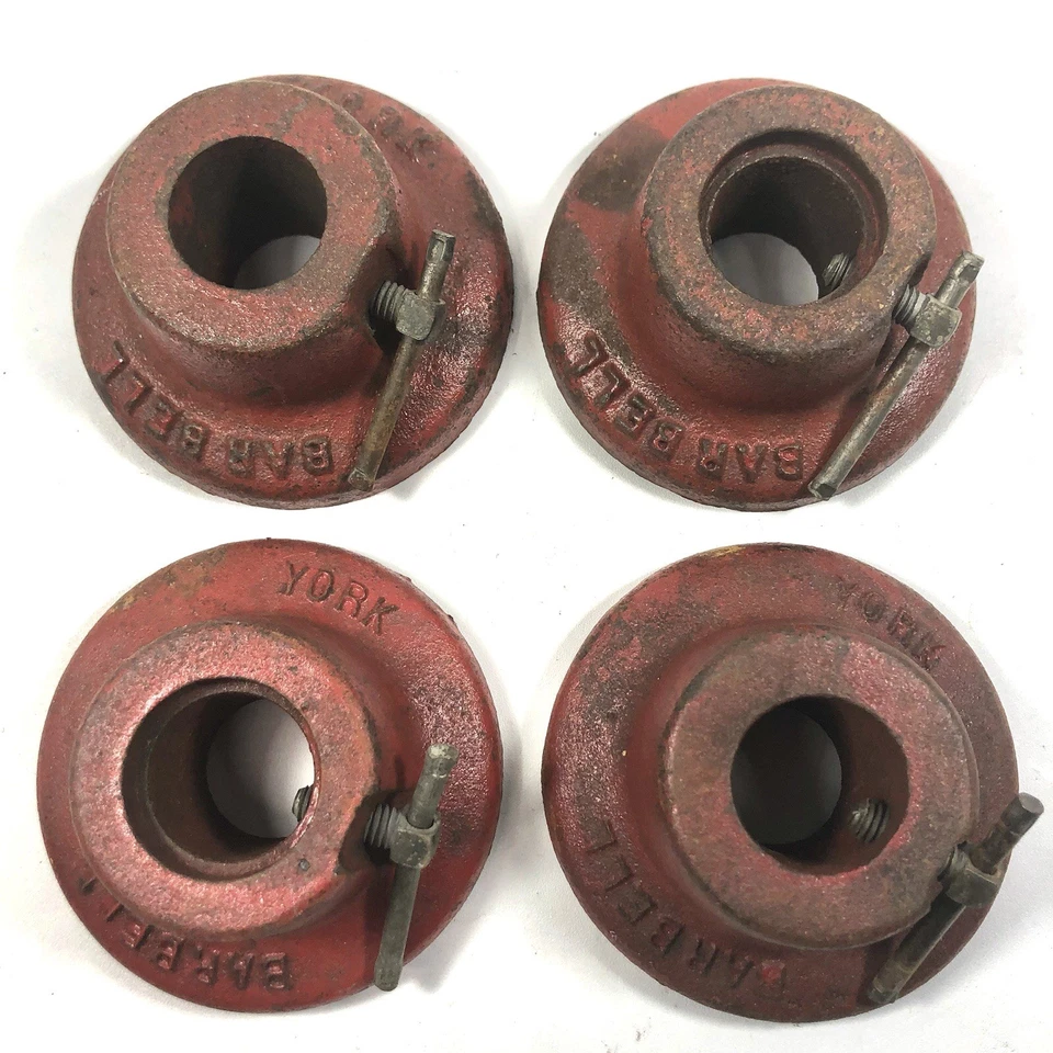 Par de collares York Barbell vintage de 2,36 lb tamaño estándar 1" agujero rojo (2) Foto 2 de 4