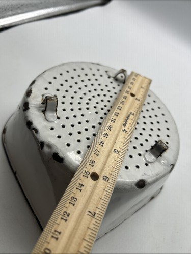 Enamel Farmhouse Vintage Triangle Corner Colander Sink Strainer Black White - Picture 10 of 10