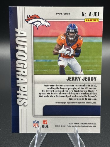 2021 Panini Mosaic Jerry Jeudy #A-JEJ Auto Prizm Denver Broncos - Picture 2 of 2