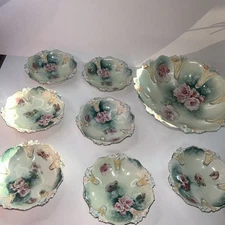 6 RS Prussia Germany Hand Painted Porcelain Master Bowl Berry Roses, Red Mark