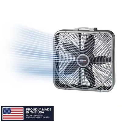 Power plus 20 In. 3 Speed Box Fan for Home in Gray with Weather Shield Design fo
