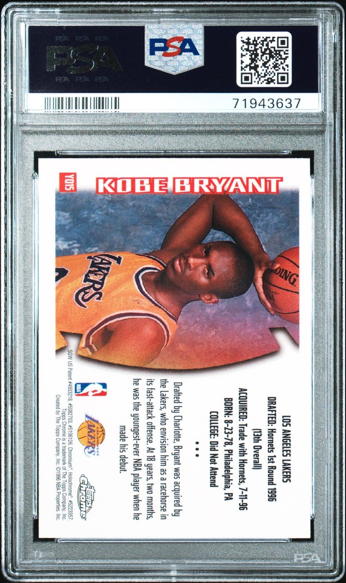 1996 TOPPS CHROME YOUTHQUAKE #YQ15 KOBE BRYANT ROOKIE RC PSA